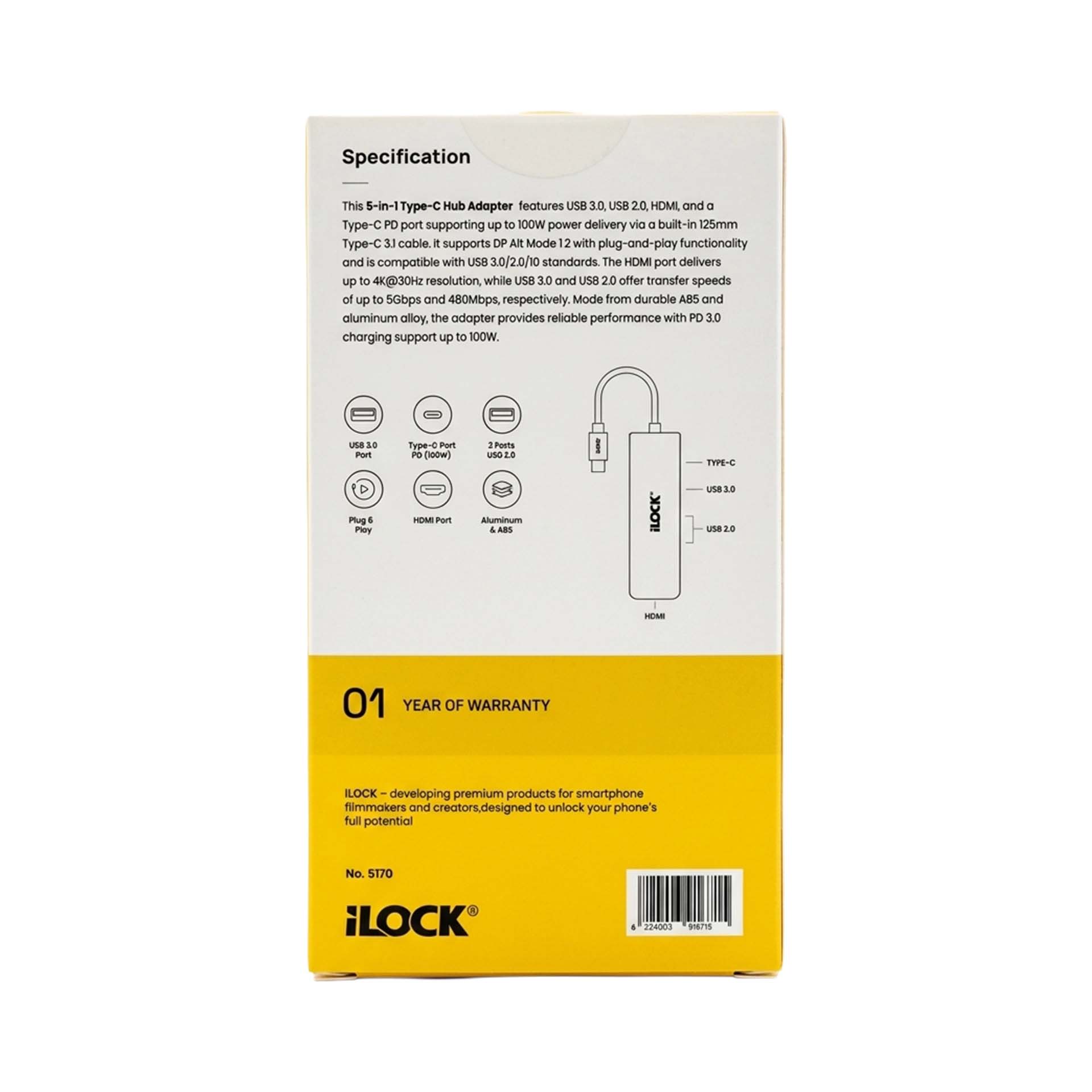iLOCK MULTIFUNCTION TYPE-C 5 PORTS HUB - Image 3
